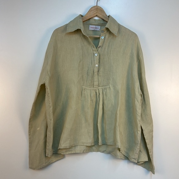 Kinga Csilla Mabel Blouse Oversized 100% Linen Shirt Sandstone Size Large - Picture 6 of 12